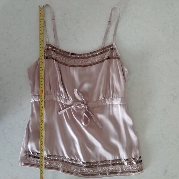 Y2K Jacob Connexion 100% silk beaded sequin cami tank top mauve pink Small - Picture 6 of 16